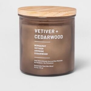 Threshold Vetiver & Cedarwood Wood Lid Tinted‎ Glass 14.5 oz Candle NWT